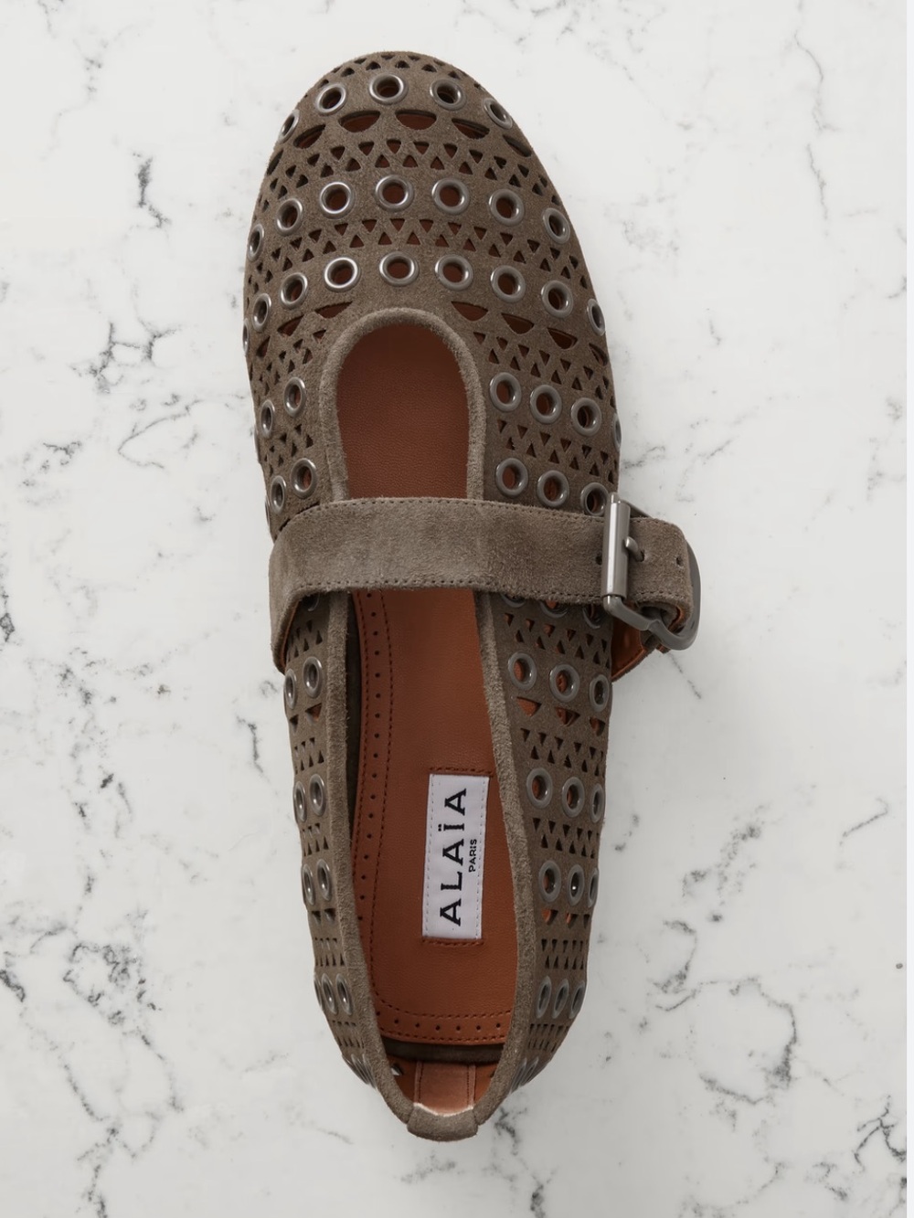 Alaïa Vienne Eyelet-embellished perforated suede ballet flats 36 $1350 quiet lux
